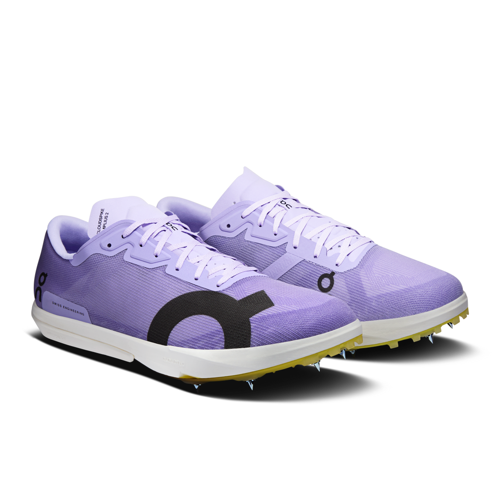 Men's light purple running shoes with lace-up closure and black side logo