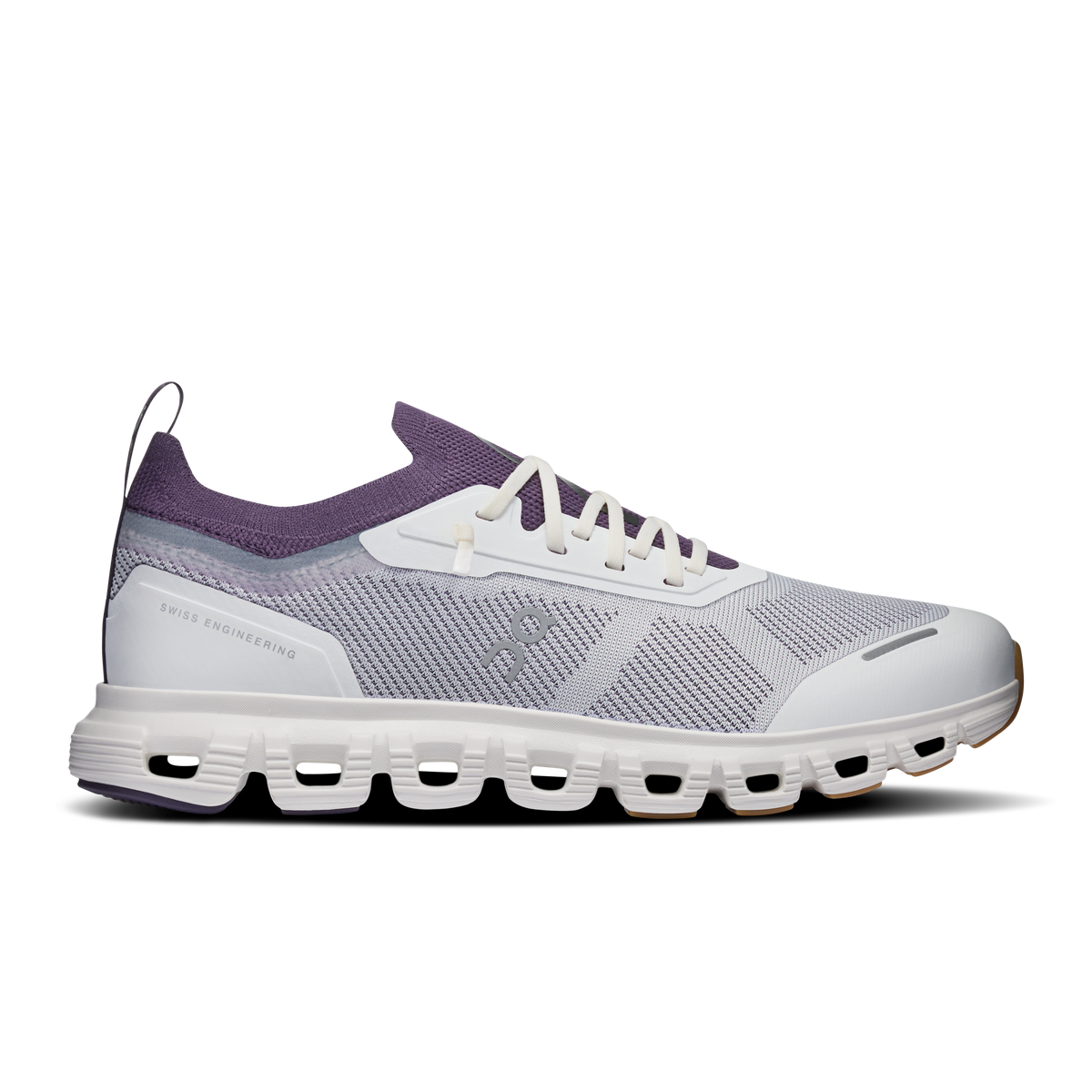 Ivory and dark purple women’s running shoes with white CloudTec sole detail