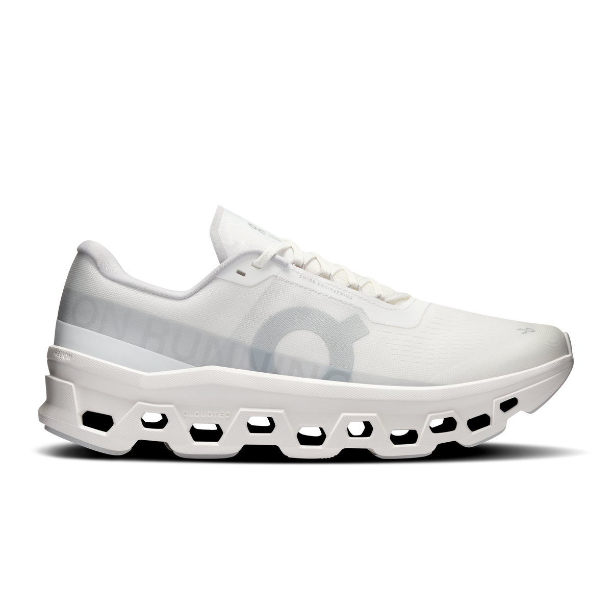 Men's white running shoes, lace-up with cushioned pod sole