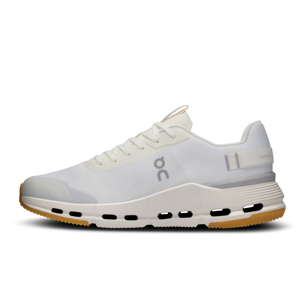Running shoes in white/ivory, knit upper with CloudTec sole and black pod cutouts