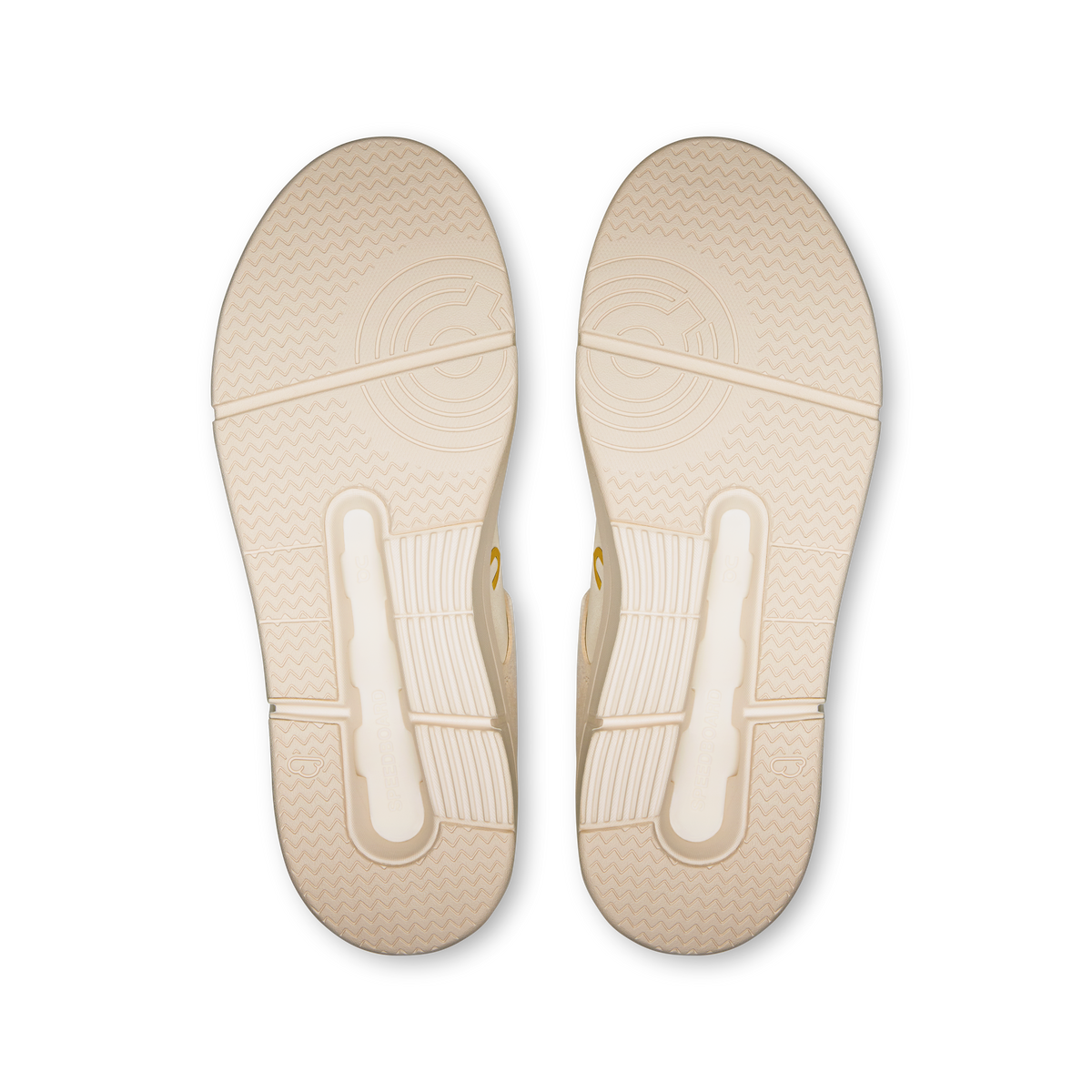 On Running Roger Clubhouse Ace shoe outsole, textured grip tread in light ivory