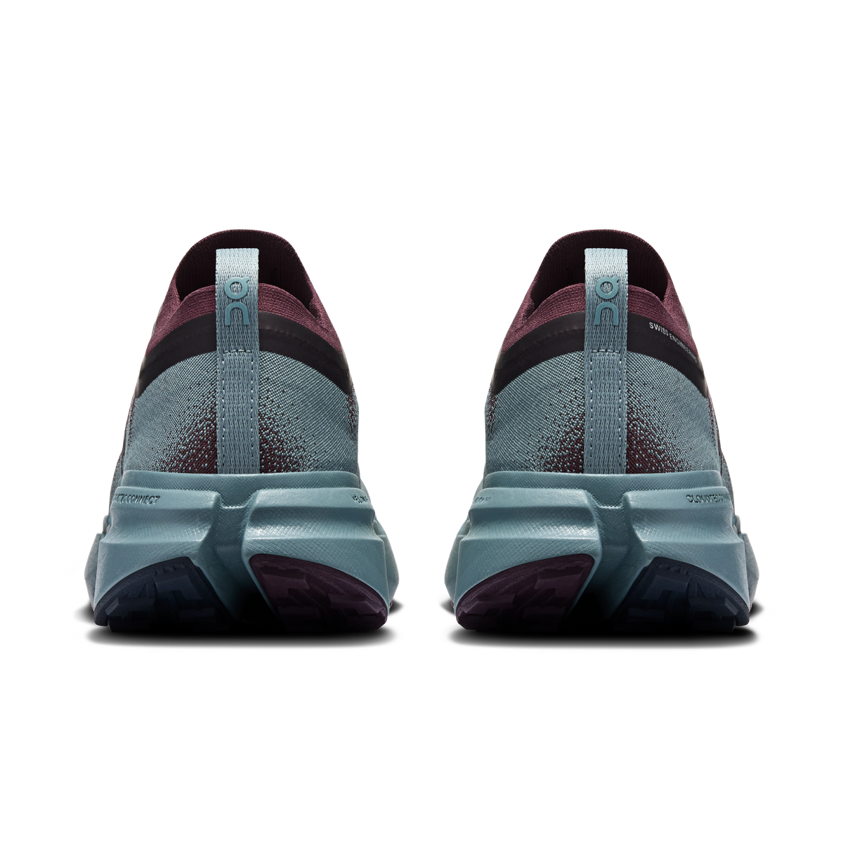 On Running women's CloudSoma shoes, heel view with mauve collar and teal sole
