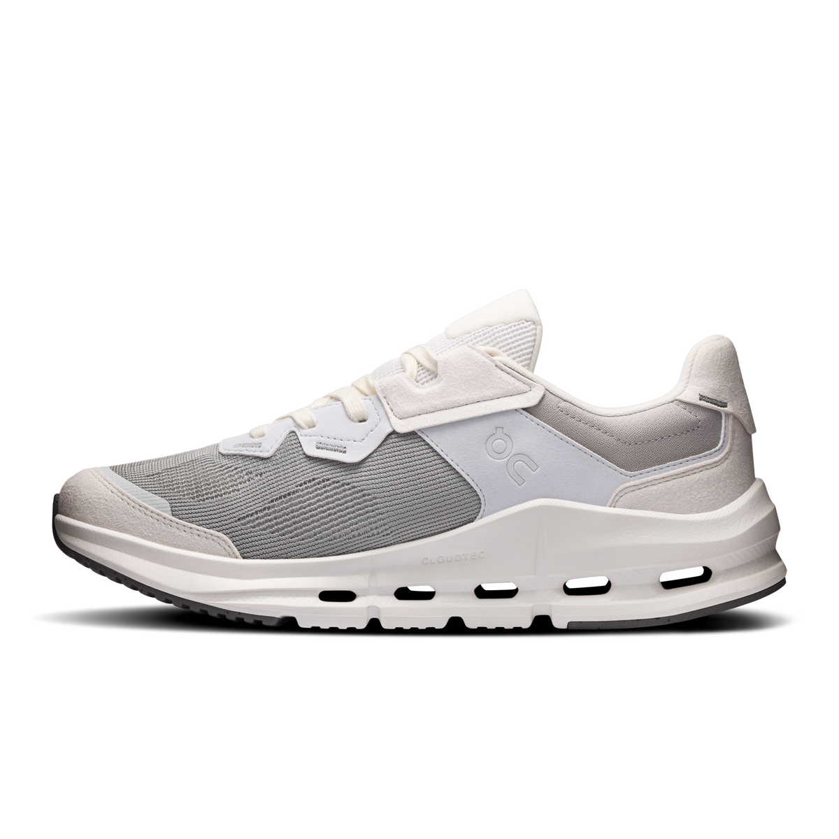 Men's lace-up running shoes, light gray and white with padded heel comfort sole