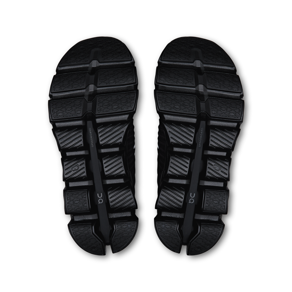 Black shoe outsoles with deep tread and CloudTec-style pods