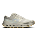 Men's running shoes with light gray mesh upper, lace-up front, cushioned midsole