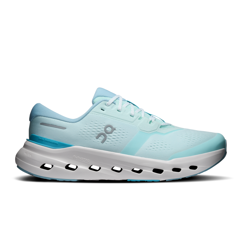 Men's On Cloudrunner 3 running shoes, light blue with mint accents and white sole