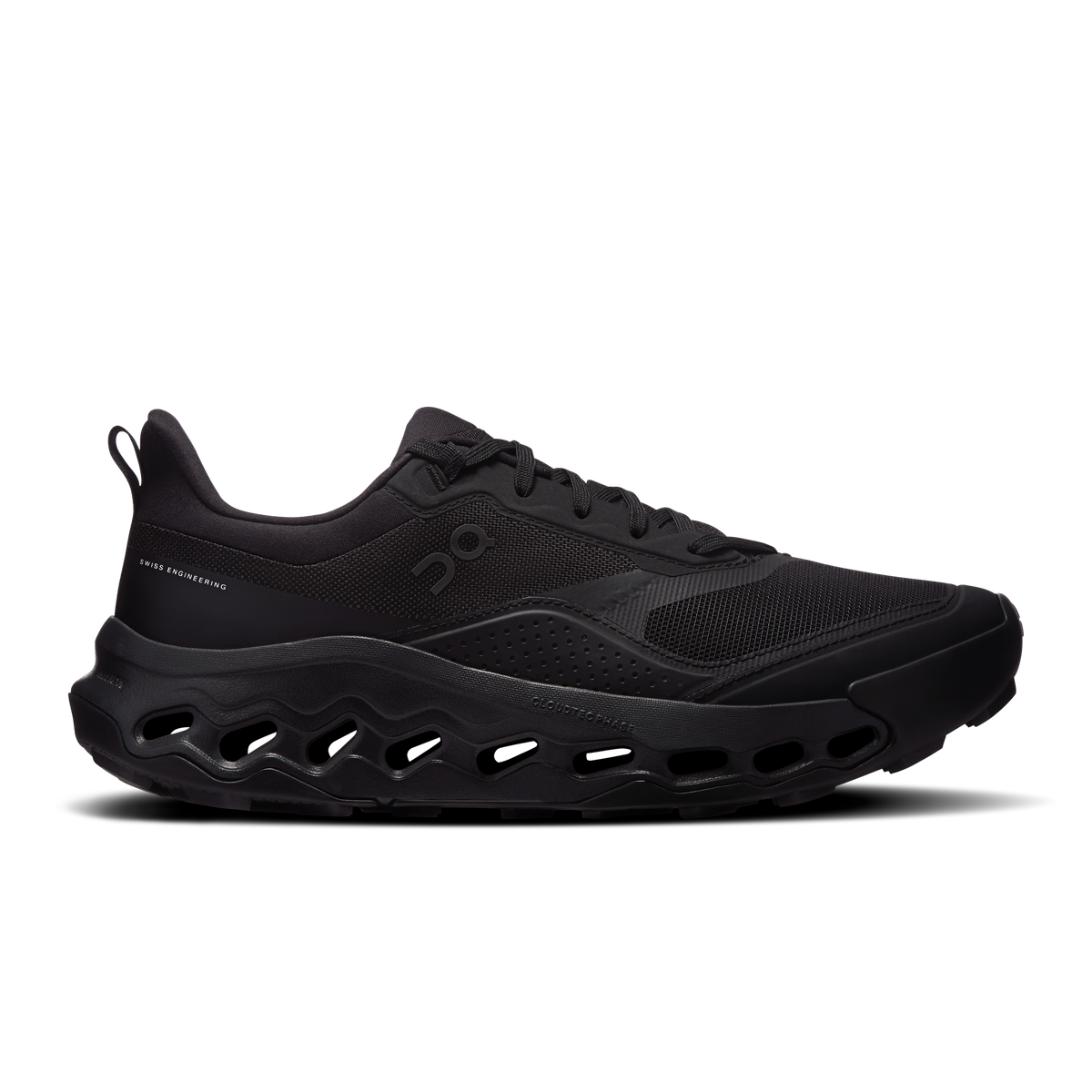 Men's black running shoes with mesh upper and CloudTec-style cushioned outsole