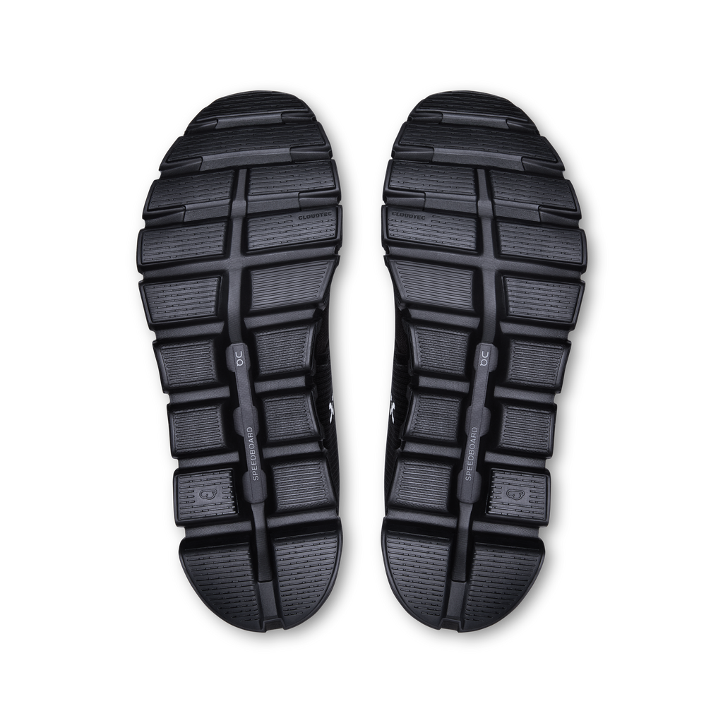Black rubber outsole with deep tread grooves for wet traction