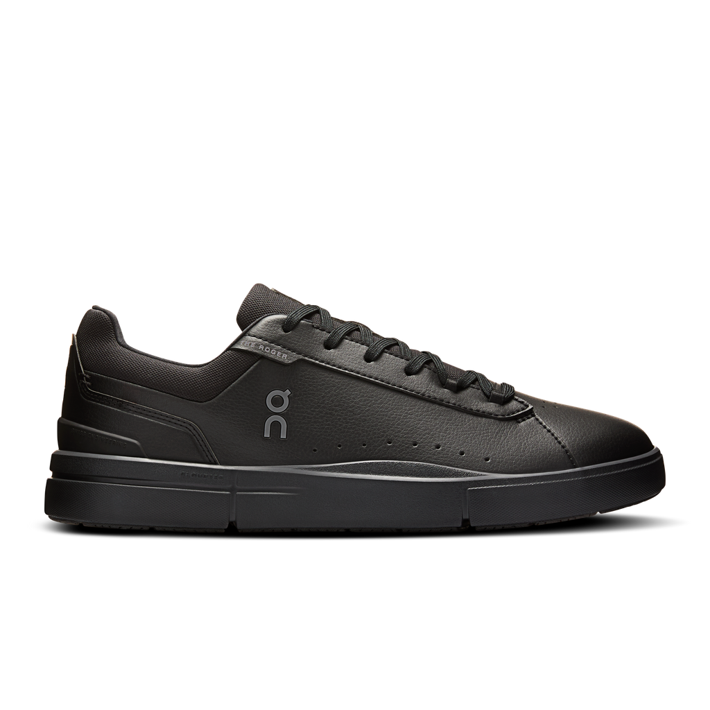 On men's black lace-up sneakers with low profile rubber sole