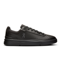 On men's black lace-up sneakers with low profile rubber sole