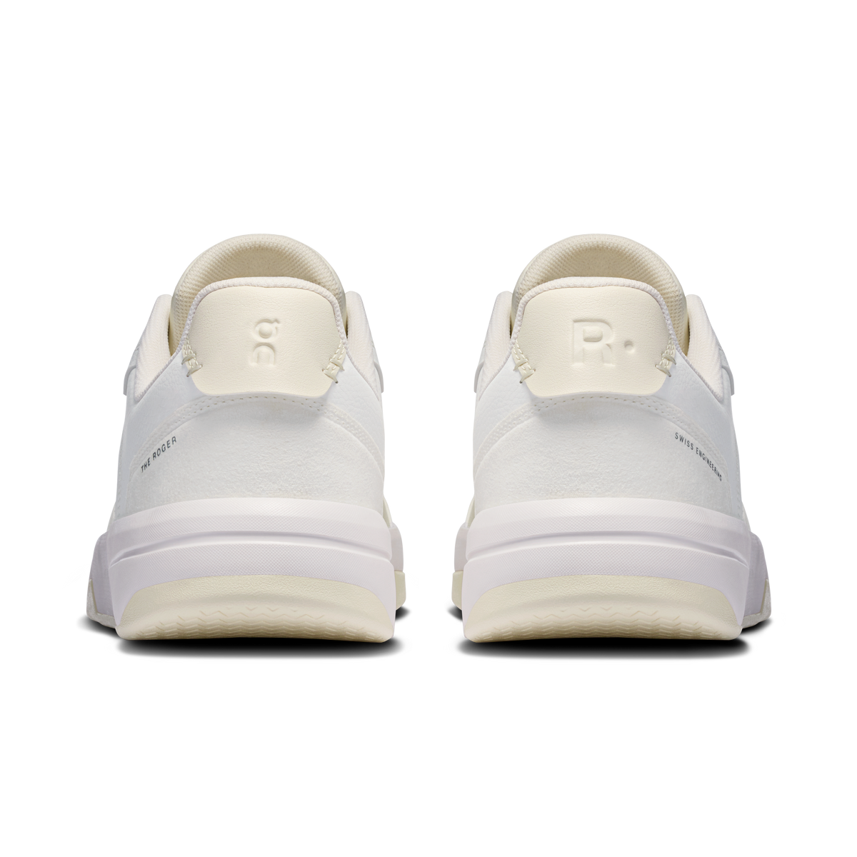 Men's white sneakers with cushioned heel, rear pull tabs, and logo detail