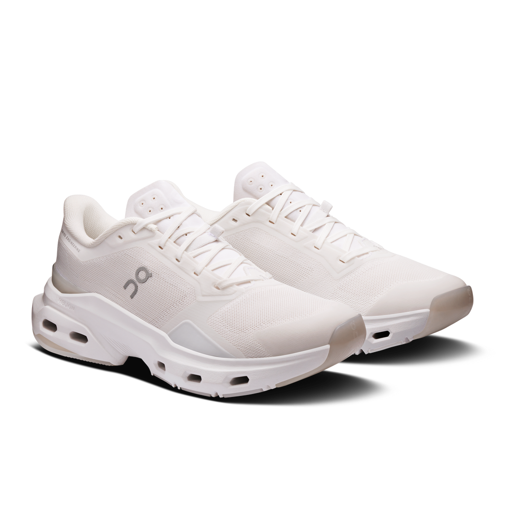 On Cloudpulse 2 women's white running shoes, lace-up mesh upper and thick sole