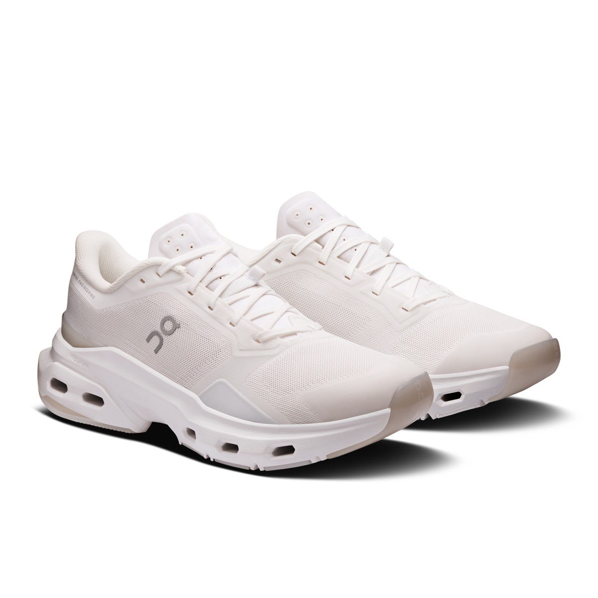 On Cloudpulse 2 women's white running shoes, lace-up mesh upper and thick sole
