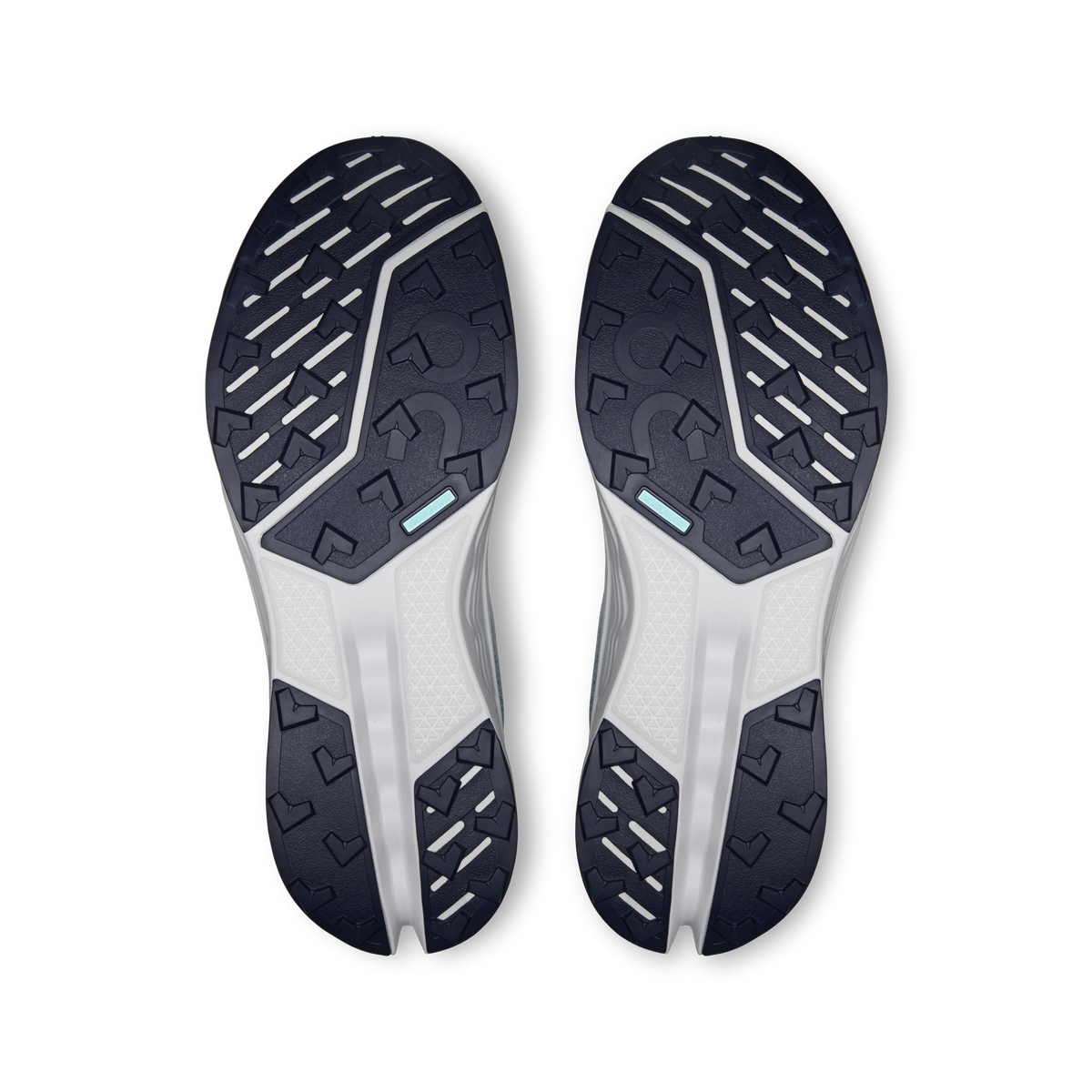 Pair of outsoles for waterproof trail running shoes with rugged tread