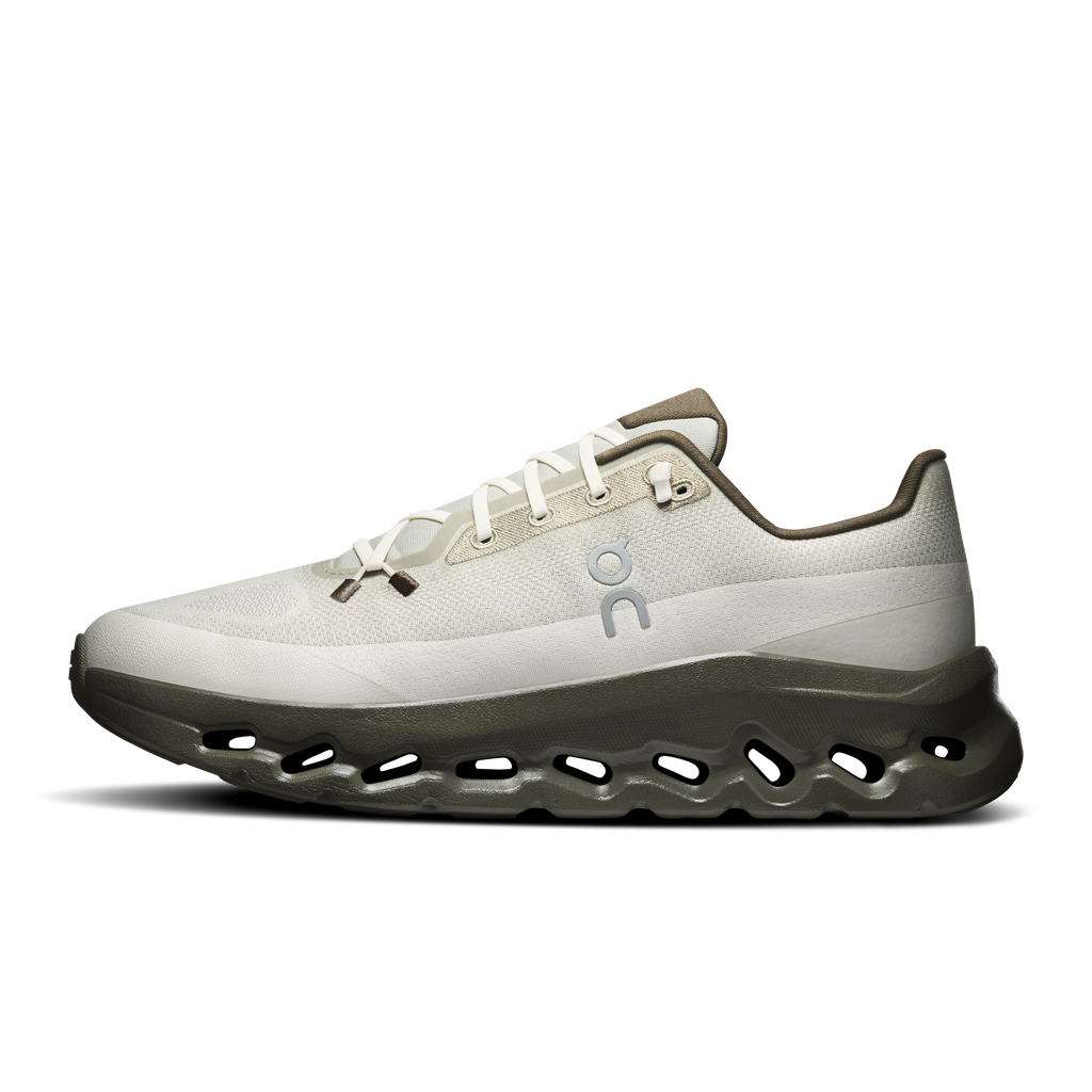 Men's running shoes, off-white upper with lace-up and CloudTec cushioning pods