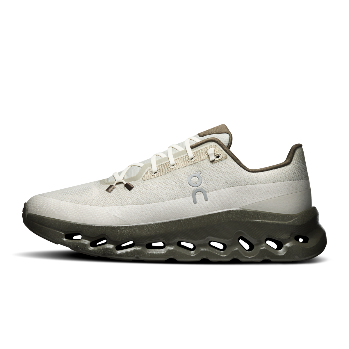 Men's running shoes, off-white upper with lace-up and CloudTec cushioning pods