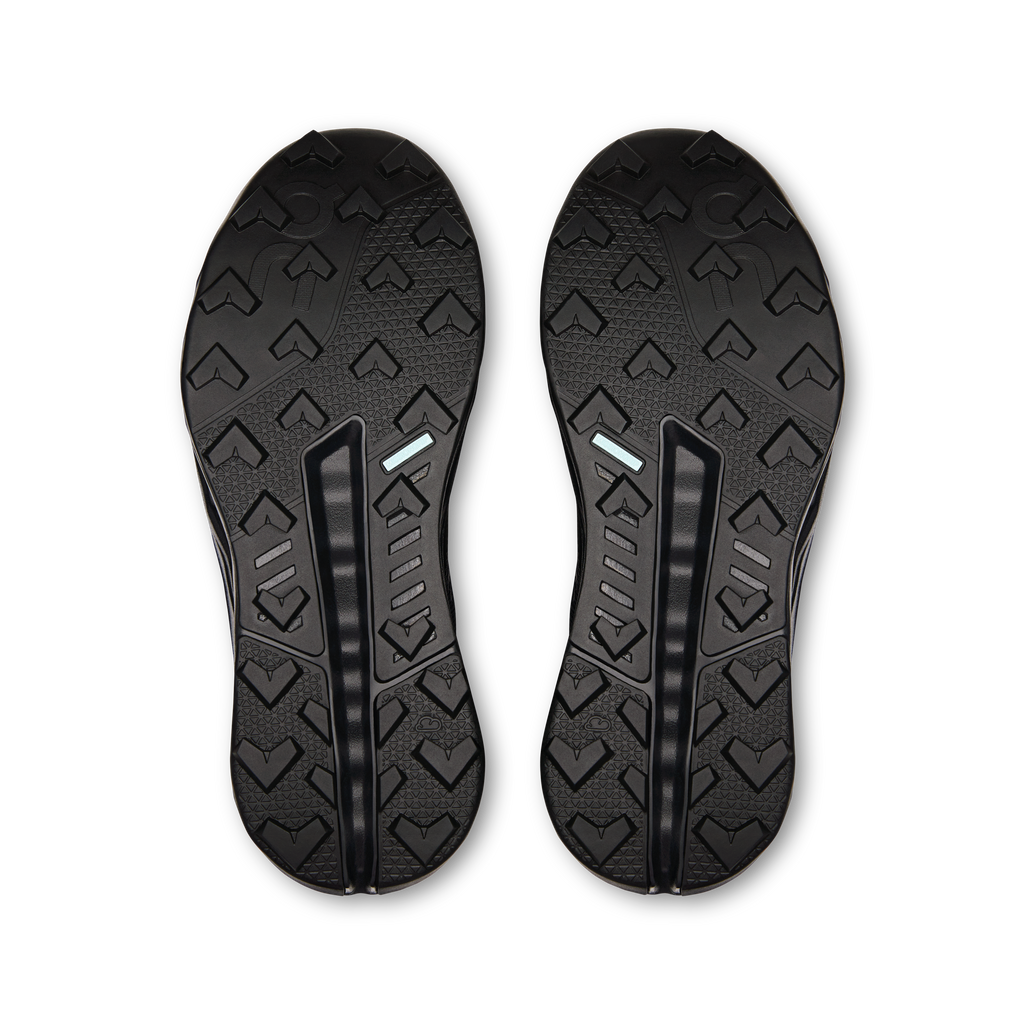 Women's waterproof running shoes black, rugged tread outsole pair