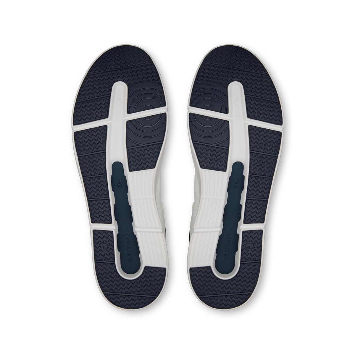 Rubber outsole soles for white and midnight blue Roger sneakers with traction pattern