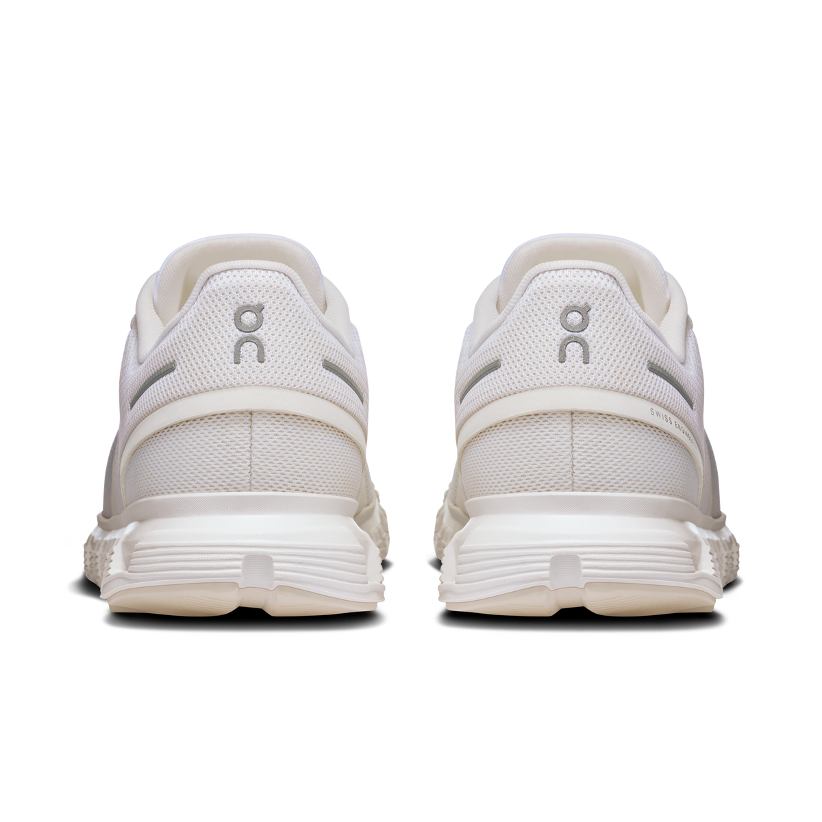 White On Cloud 6 women's running shoes, heel view with rear cushioning and logo