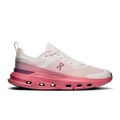 Women's running shoes, oyster white mesh with pink rubber CloudTec sole.