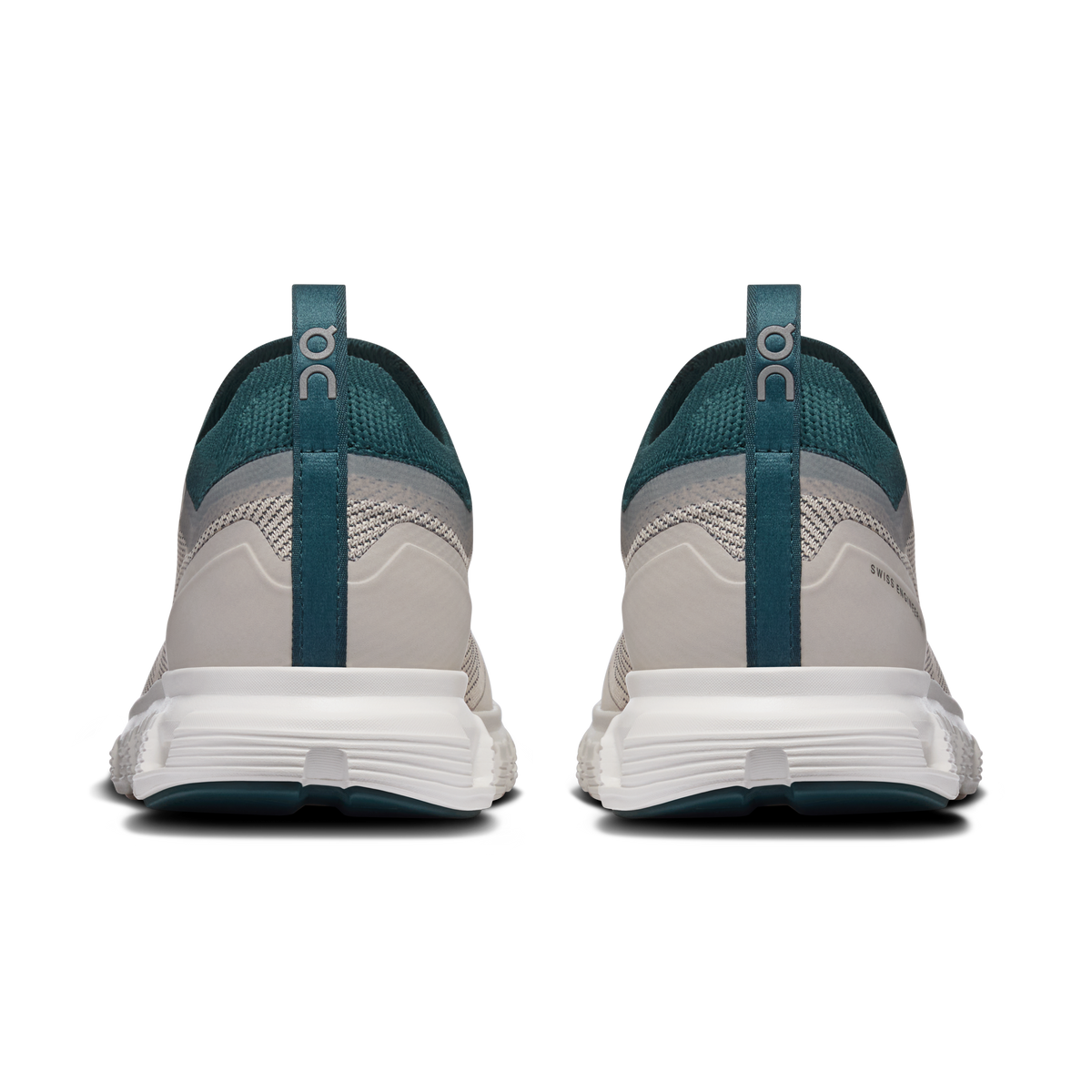Women's running shoes, rear view with teal heel loop and padded white midsole.