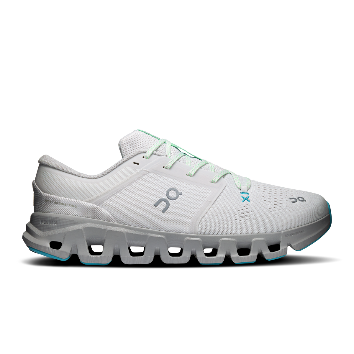 Men's On Cloud X 5 running shoes in light gray with teal accents