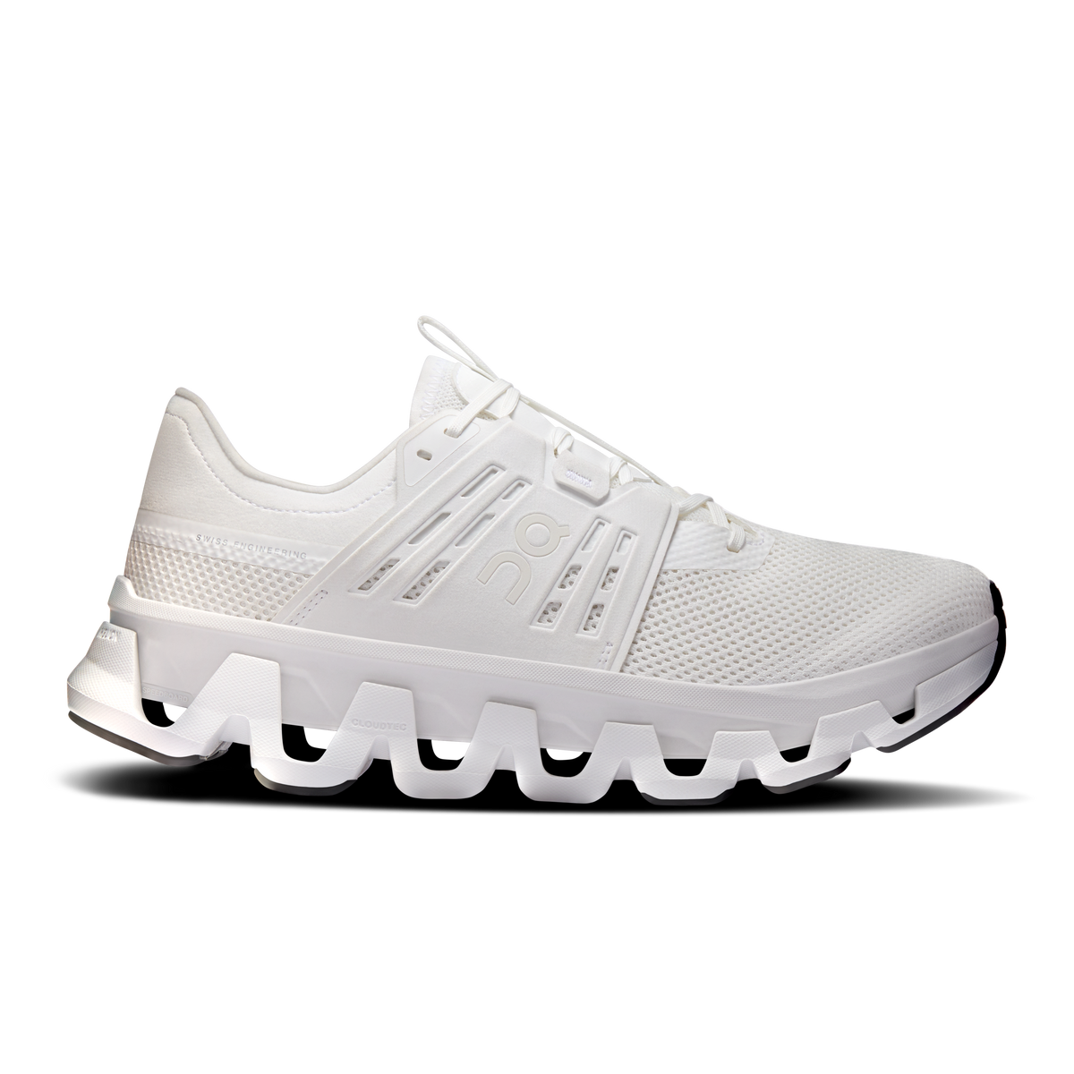 Men's white lace-up running shoes with mesh upper and CloudTec style sole