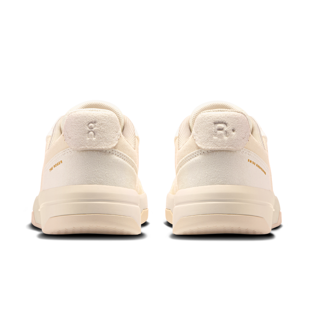 Women's On Running Roger Clubhouse Ace heel view, cushioned collar in ivory