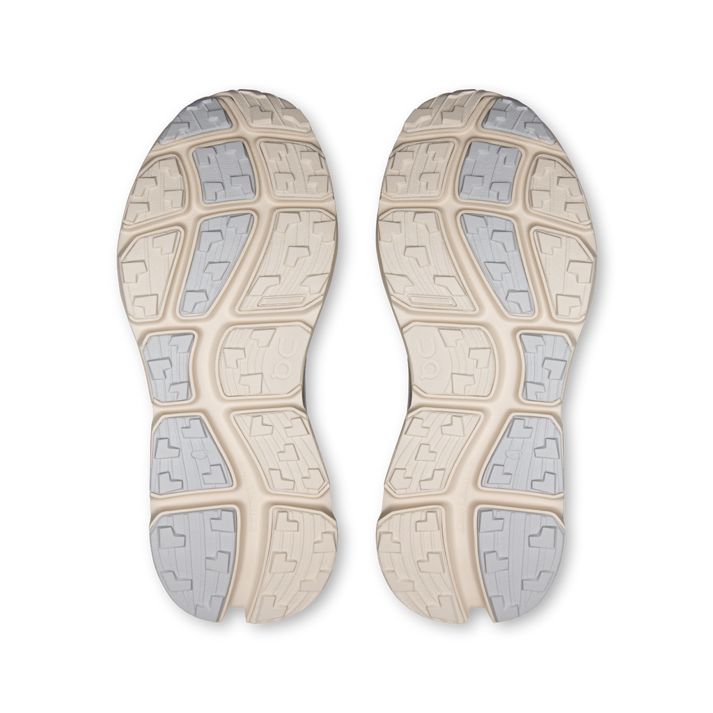 On Cloudsoma Hike shoes outsole view, grippy traction pattern in light glacier/pearl.