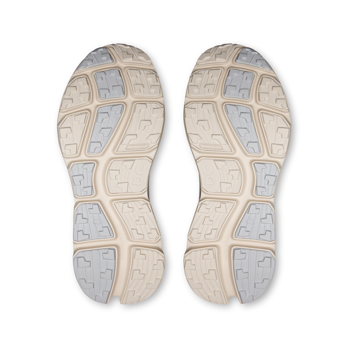 On Cloudsoma Hike shoes outsole view, grippy traction pattern in light glacier/pearl.