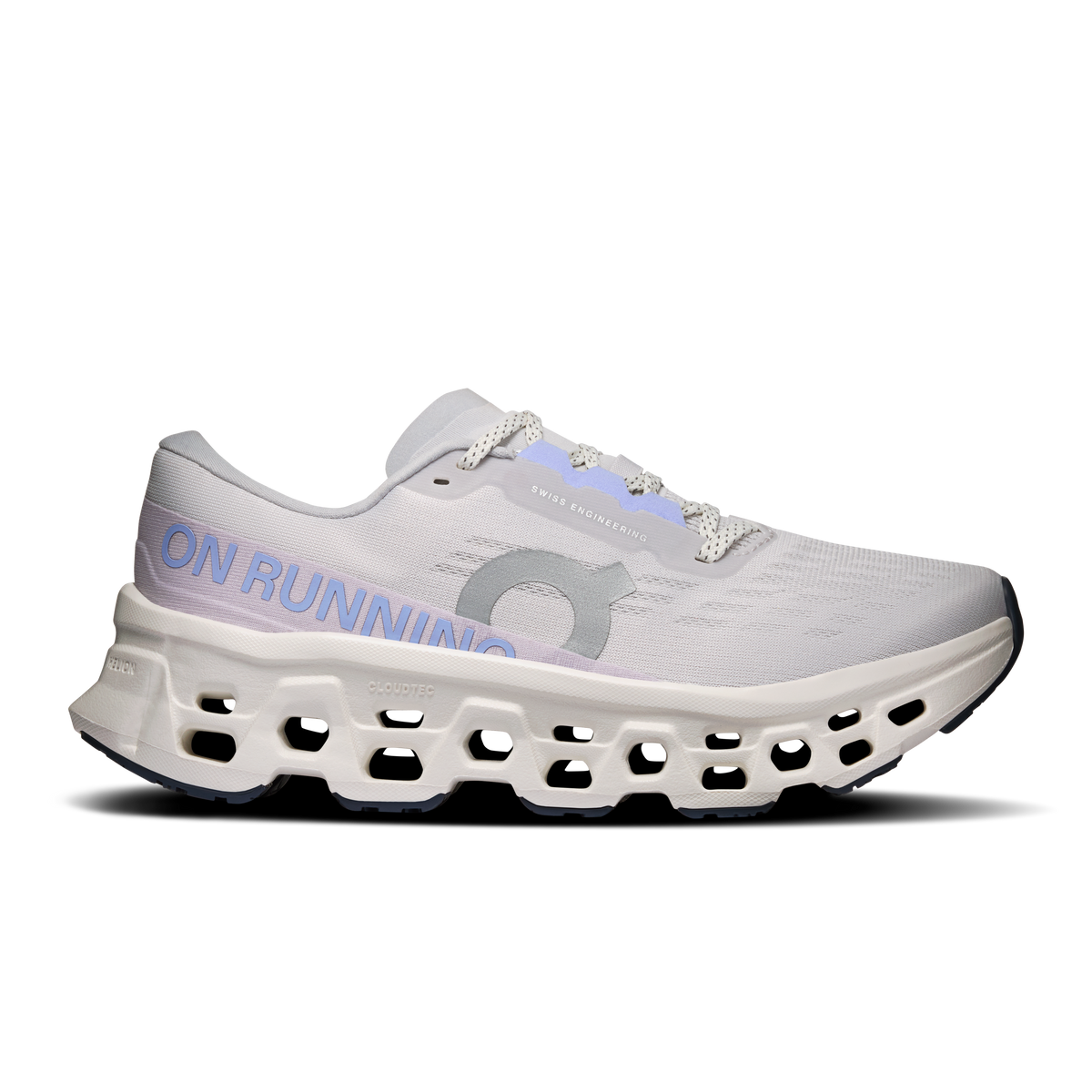 Women's On Cloudmonster 3 running shoes in frost and ivory with chunky cloud sole