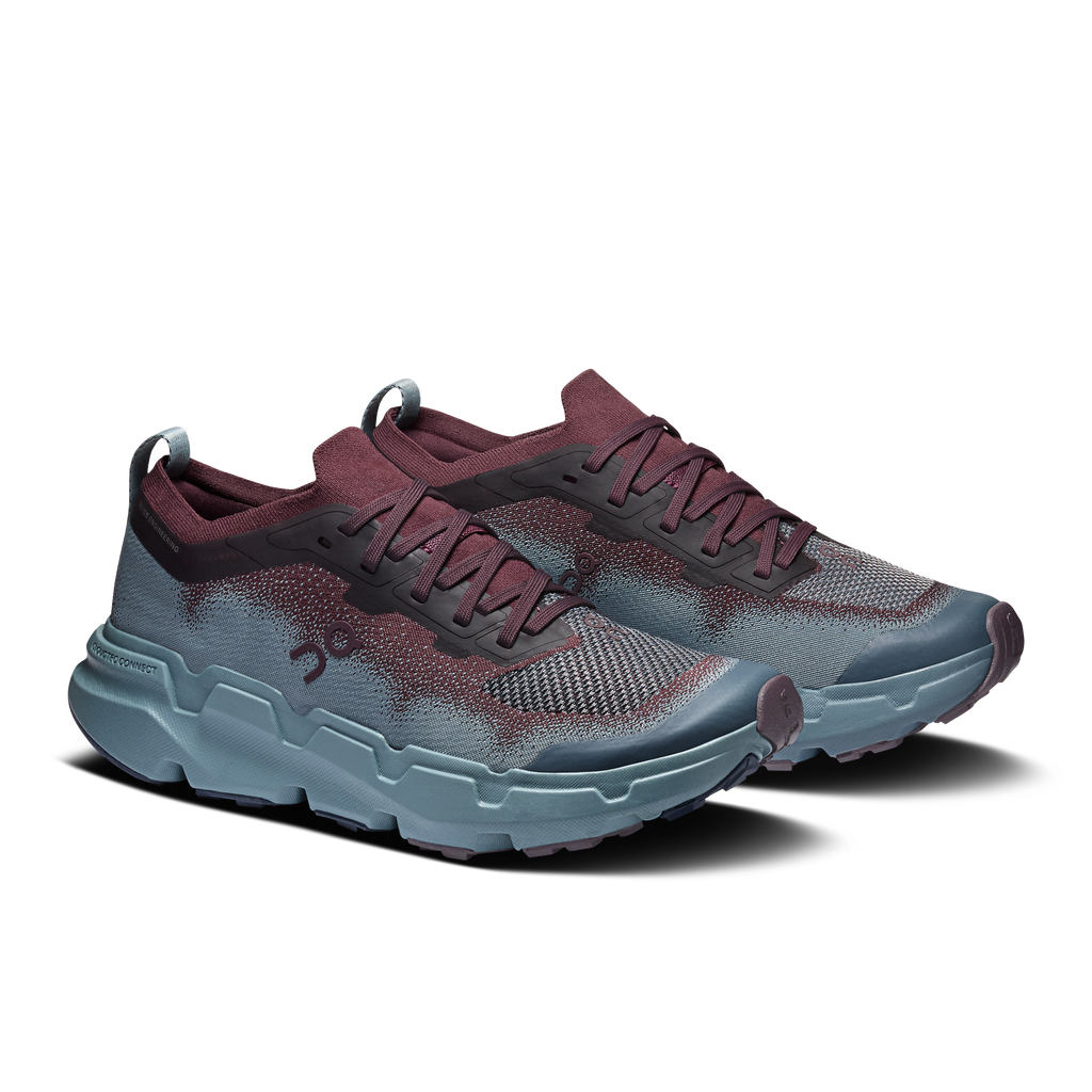 On Running women's CloudSoma lace-up shoes, mauve knit upper and teal CloudTec sole