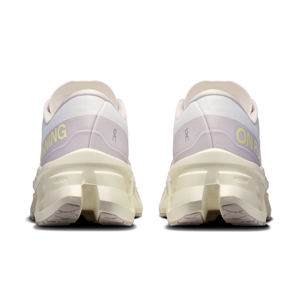 Women’s On Cloudmonster 3 shoes, back view with cushioned heel