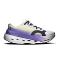 Women’s running shoes by On in white with purple gradient, black laces and midsole