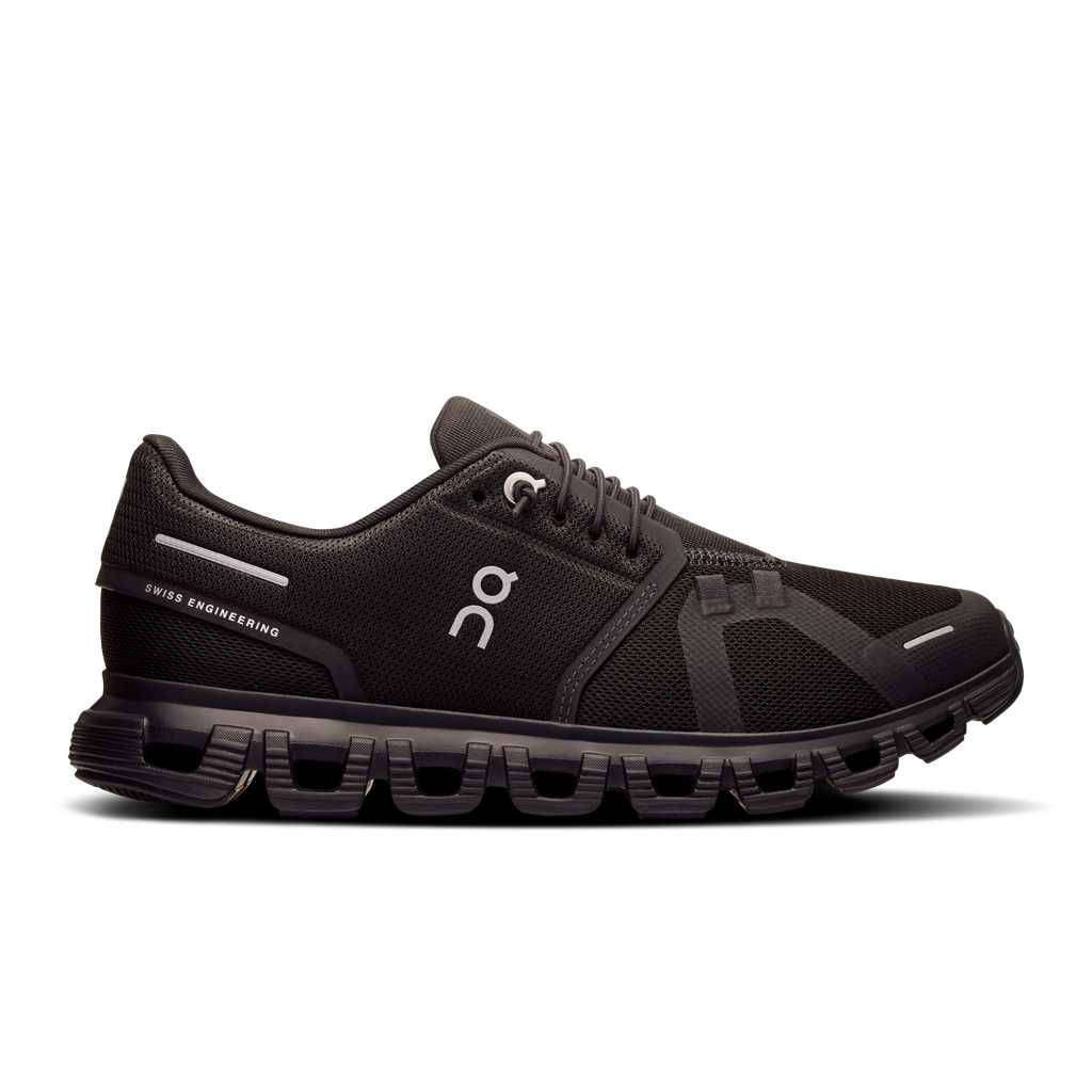 Women’s black Cloud 6 running shoes with mesh upper, laces, and CloudTec sole