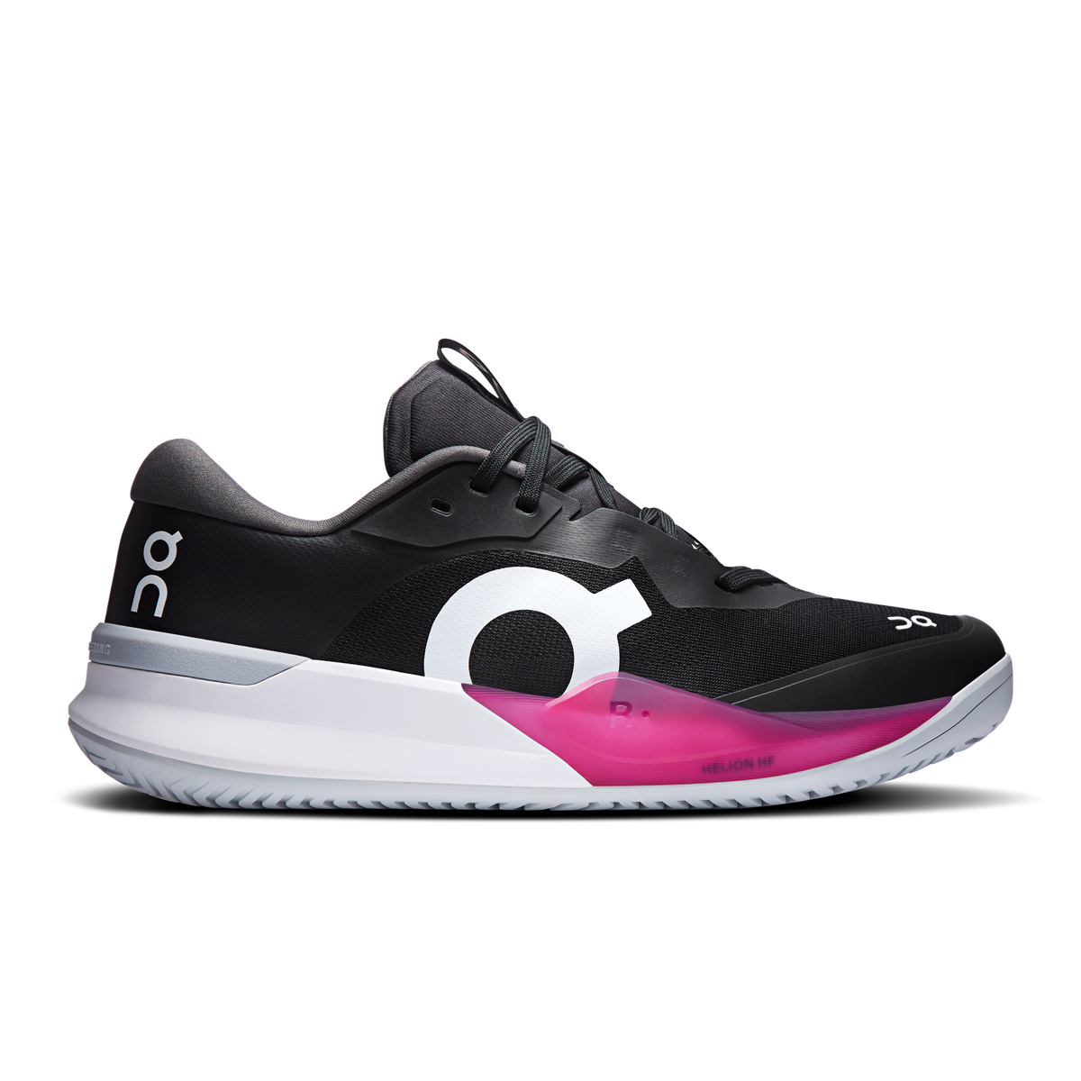 On Running Roger Pro 3 clay shoes, black with pink accents and white midsole