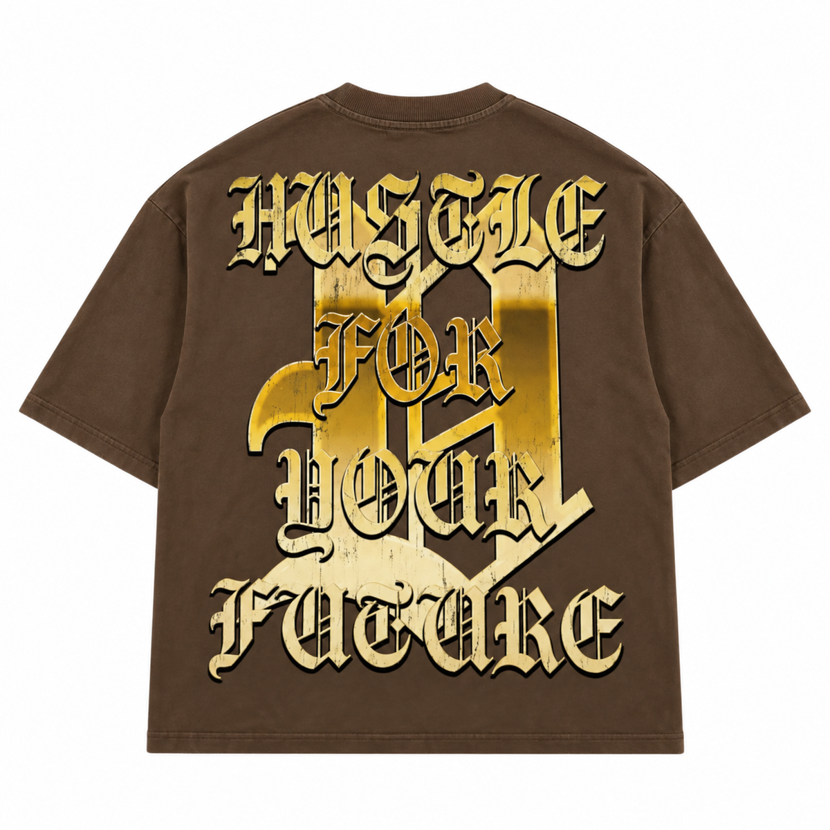 Men's brown tropical graphic T-shirt with large back typography print