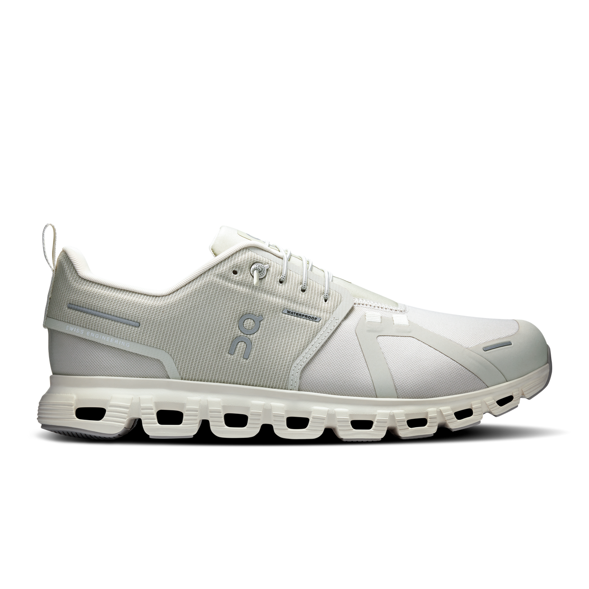 Men's waterproof running shoes in light gray with CloudTec cushioning pods