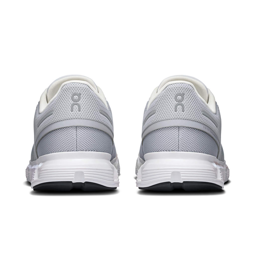 Women's On Cloud 6 shoes, light gray rear view with white cushioned heel