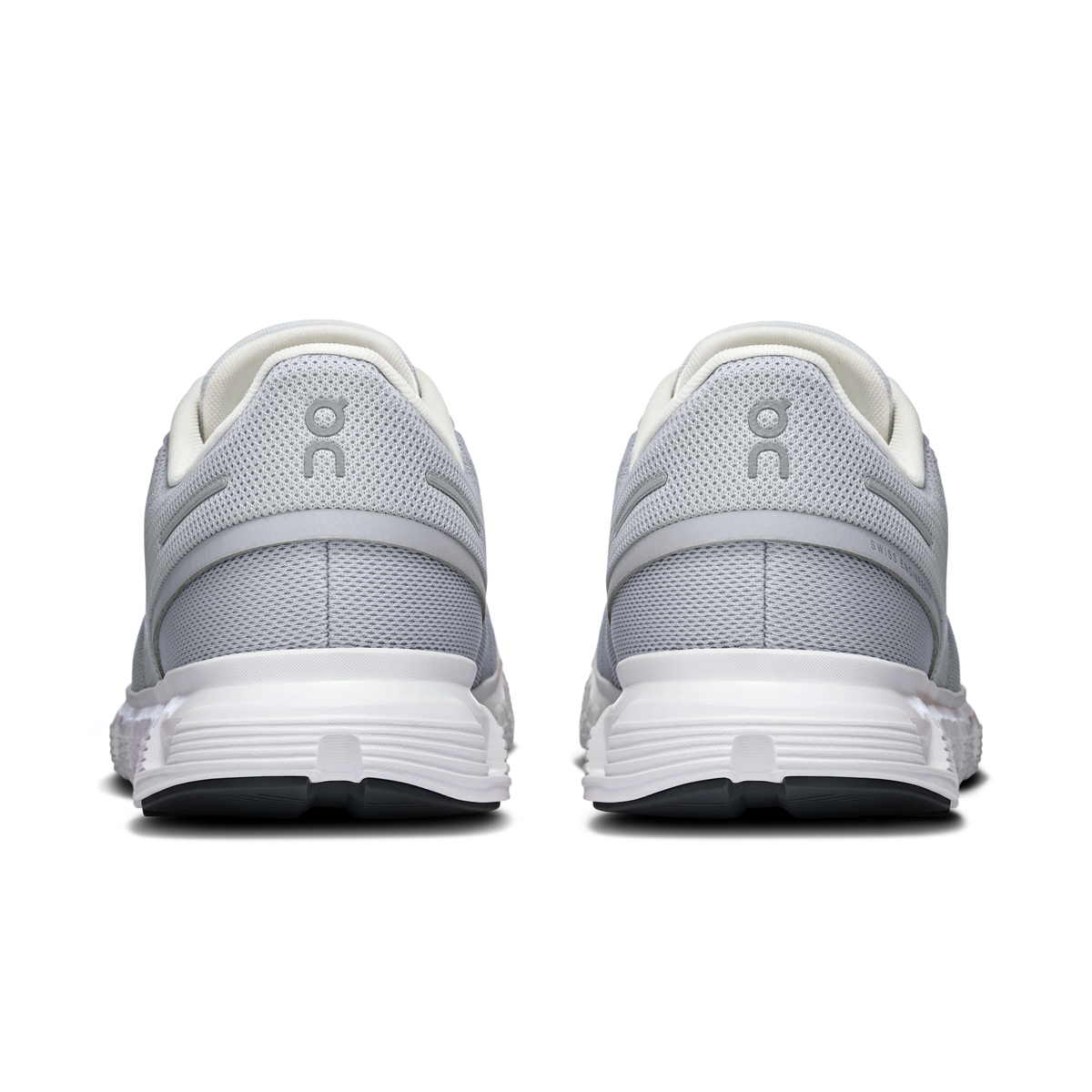 Women's On Cloud 6 shoes, light gray rear view with white cushioned heel
