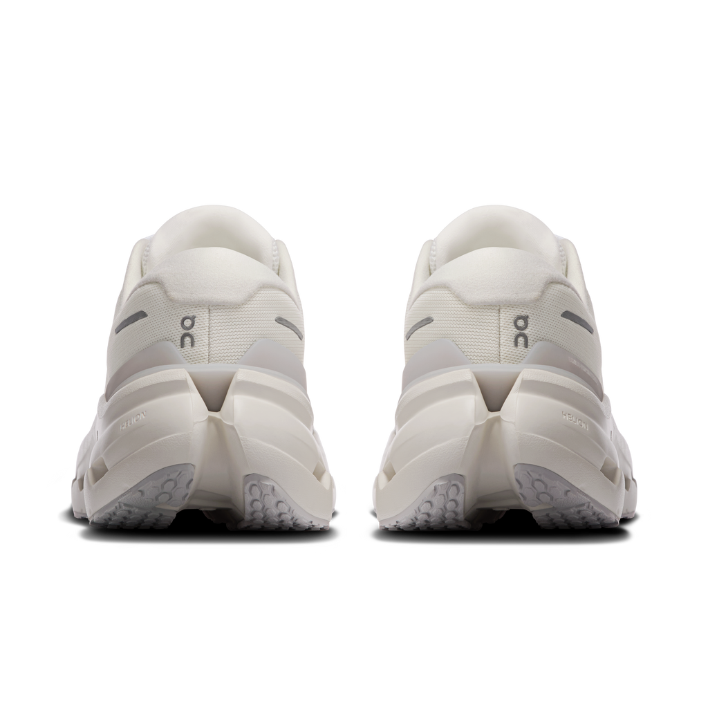 On Cloudrunner 3 wide running shoe, rear view with padded collar and heel logo