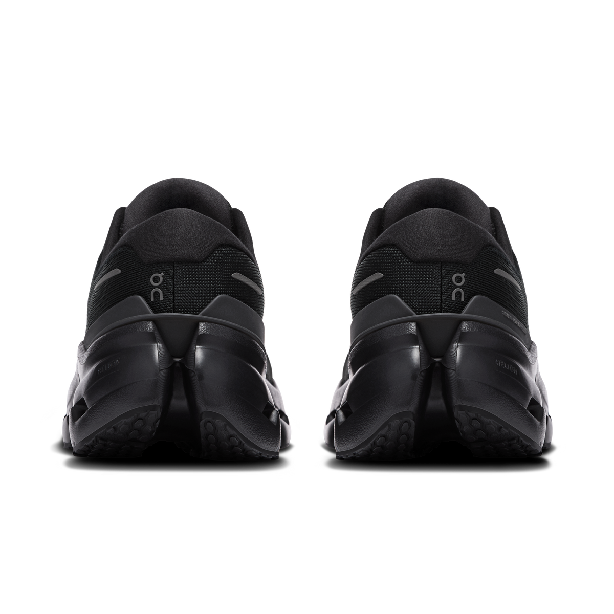 Black women's running shoes rear view with heel cushioning and lace-up upper