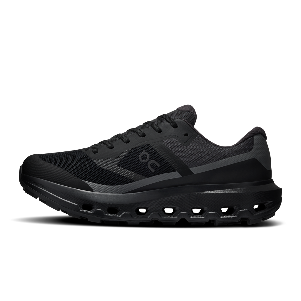 Men's waterproof running shoes, black lace-up mesh with thick CloudTec midsole