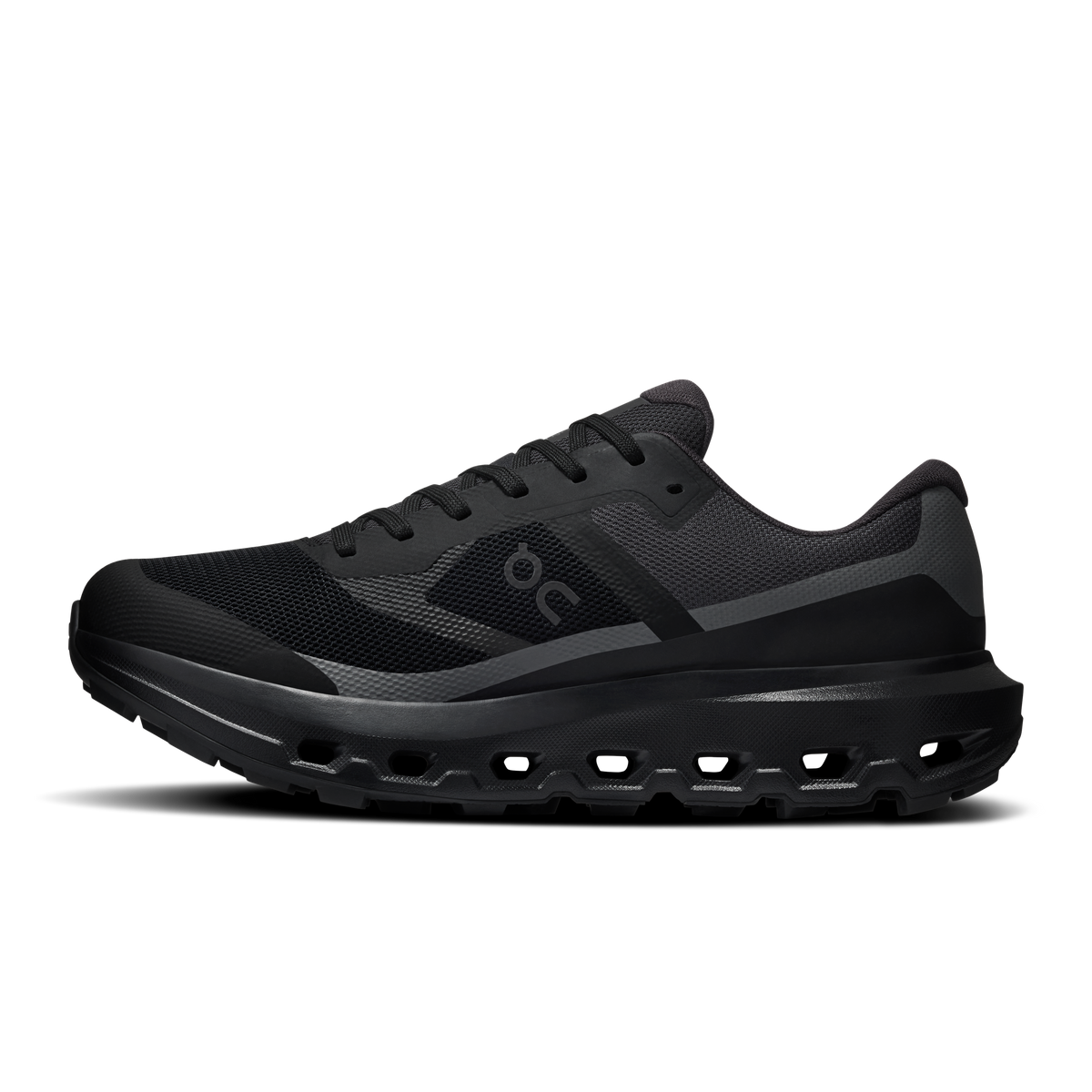 Men's waterproof running shoes, black lace-up mesh with thick CloudTec midsole