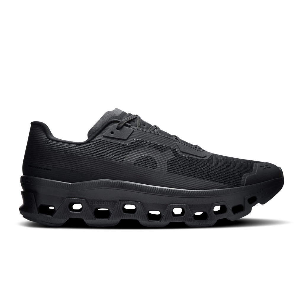 Men's black running shoes with CloudTec pods and lace-up upper