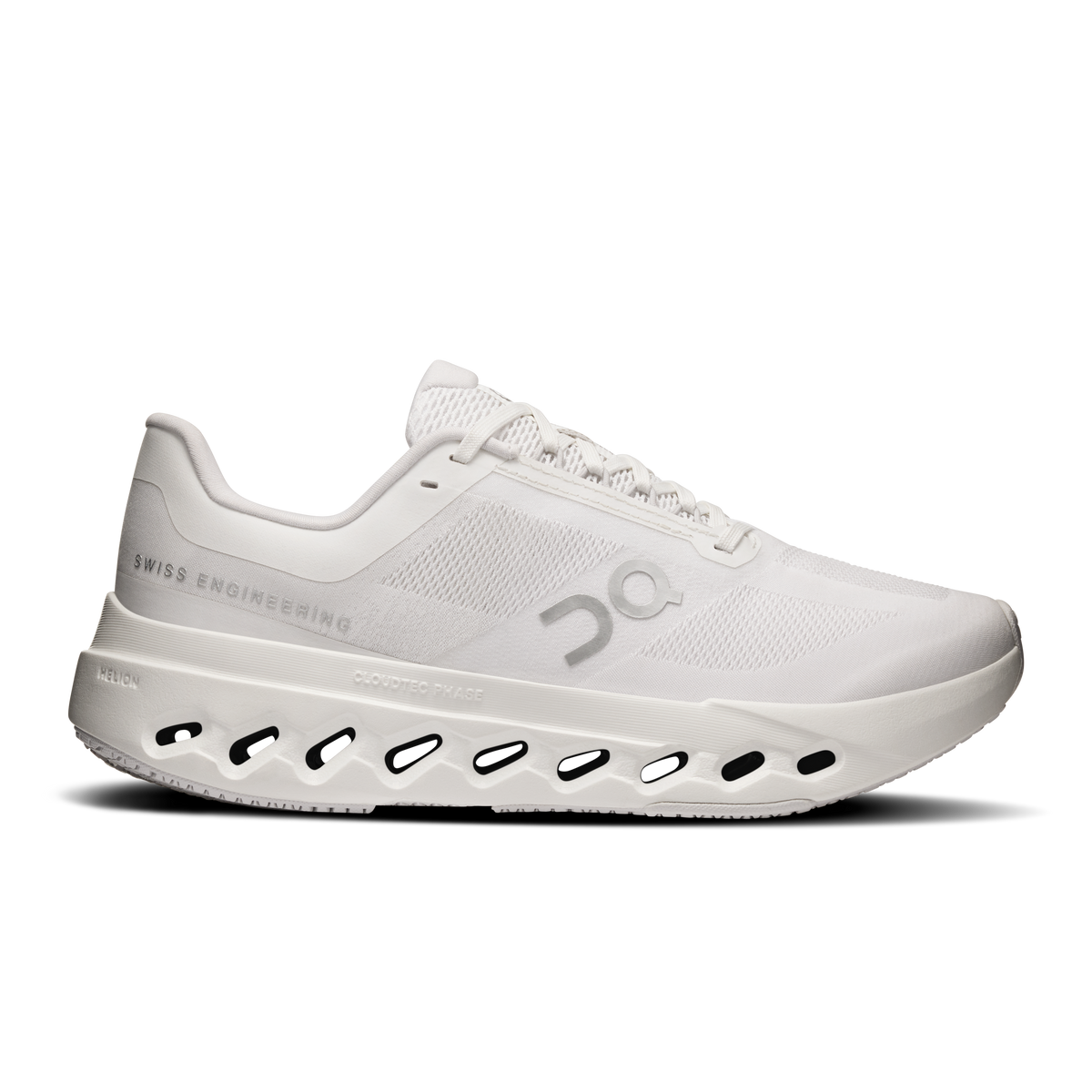 Women’s On Cloudsurfer running shoes in white, mesh upper and cushioned sole