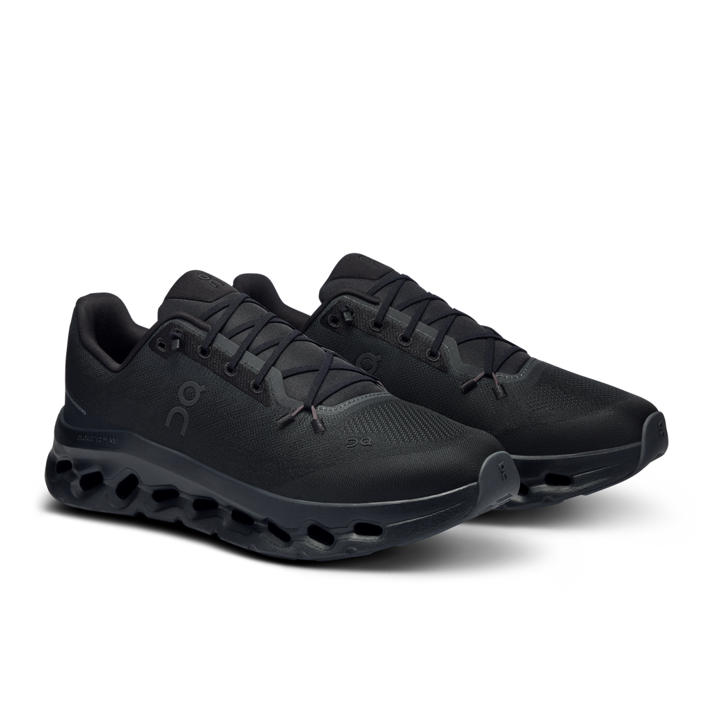 On Cloudtilt men's running shoes, dark black mesh upper with lace-up and CloudTec sole