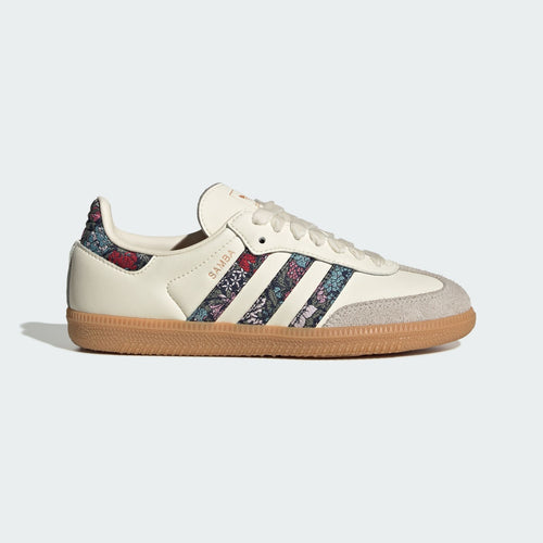 Kids' cream Samba-style sneakers with multicolor stripes and gum rubber sole