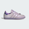 Kids' Adidas low-top sneakers in ice lavender with three stripes and lace-up front.