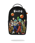 Black Dragon Ball-themed backpack with character graphic, rounded top handle, and gold accents